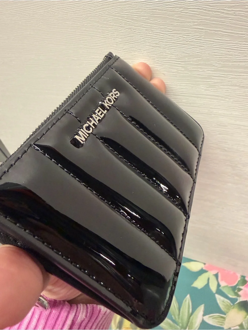 Michael Kors Jet Set Travel Black Patent Zip Card Holder / Coin Pouch NWT